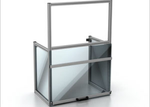 Countertop protection barrier with lifting window - Barrera de mostrador con ventana que permite el paso de mercancías
