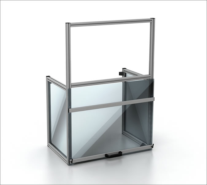 Countertop protection barrier with lifting window - Barrera de mostrador con ventana que permite el paso de mercancías