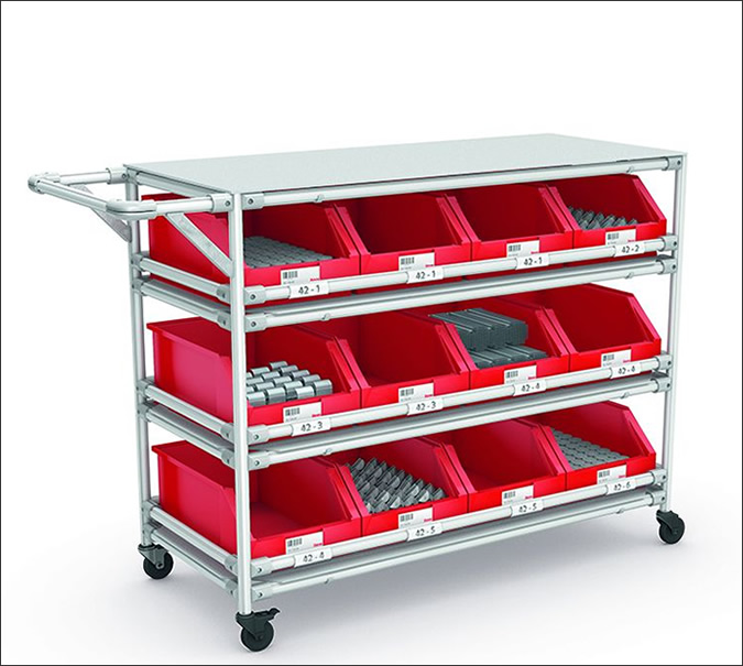 Practical hand trolley with working surface and storage levels