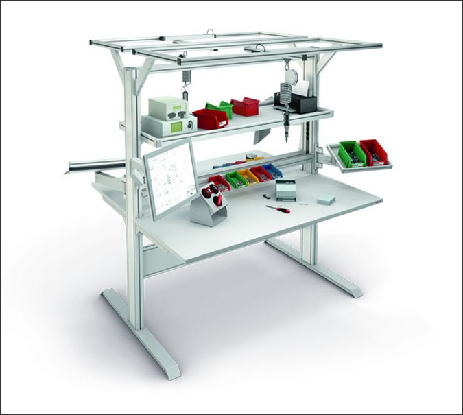 Professional double assembly work bench, Mesa de trabajo profesional de doble areá de ensamble