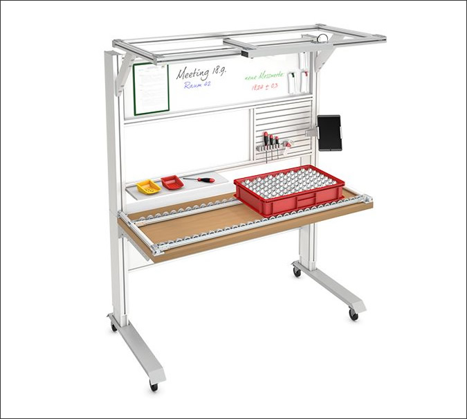 Mobile work bench for work bench interlinking, Mesa de trabajo móvil para interconexión de las mesas de trabajo