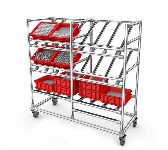 Modular side carriage made of Profile Tubes - Rack lateral con tres niveles flexibles, hecho con perfiles tubulares