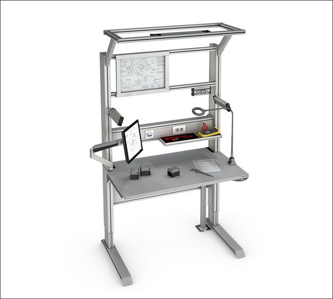 Precision work bench with a compressed air connection, Mesa de trabajo de precisión con conexión de aire comprimido