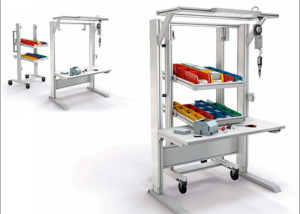 Height-adjustable production bench with a mechanism for mounting a SystemMobile