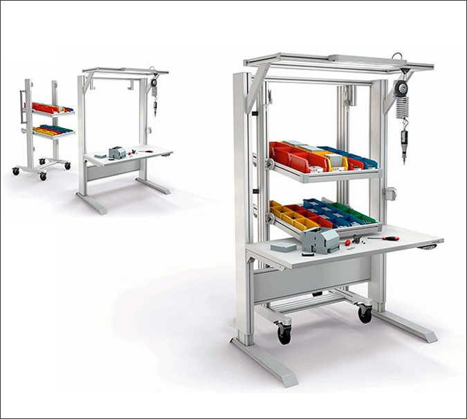 Production bench with a mechanism for mounting a SystemMobile, Mesa de producción con mecanismo para montar un SystemMobile