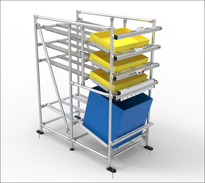 Rack designed to supply production line materials in a specific order - Rack Secuenciado para suministrar materiales de línea de producción