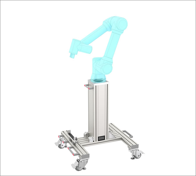 Mobile cobot column with folding function Columna de cobot móvil con función abatible