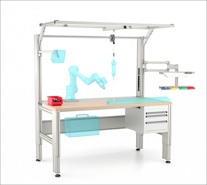 Collaborative work bench with comprehensive equipment