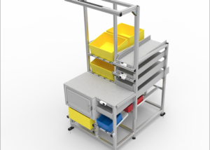 Estación de trabajo con diferentes niveles para recoger el producto