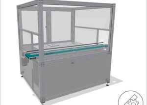 Robot enclosure with conveyor belt