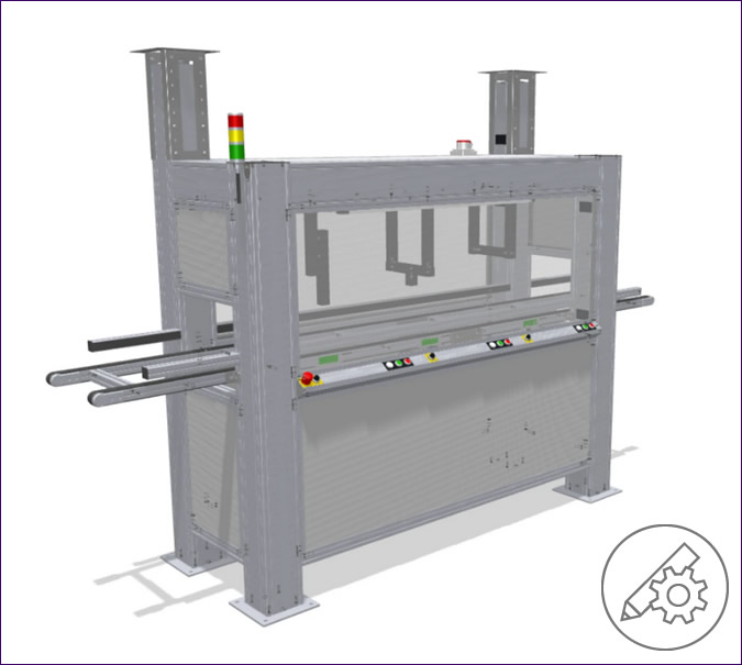 Process and testing cabin with integrated conveyor belt