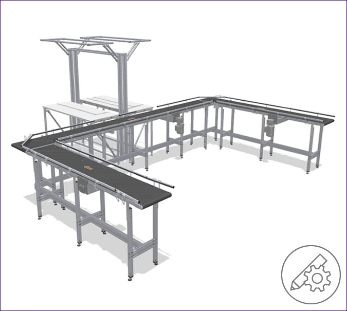 Workstation interlinking with conveyor belts in an U-configuration