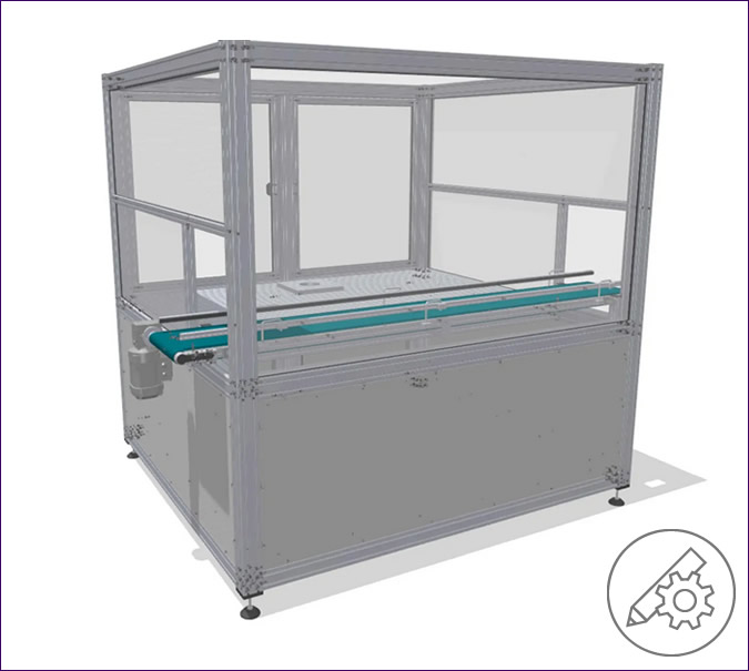 Robot enclosure with conveyor belt