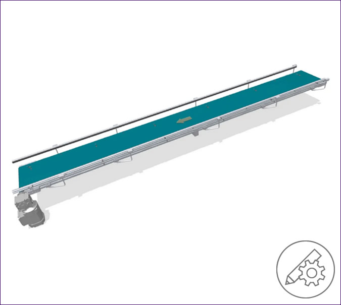 Flat Belt Conveyor with railing, non-accumulating