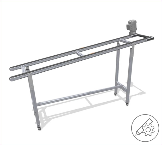 Double Timing Belt Conveyor with 10° incline - non-accumulating