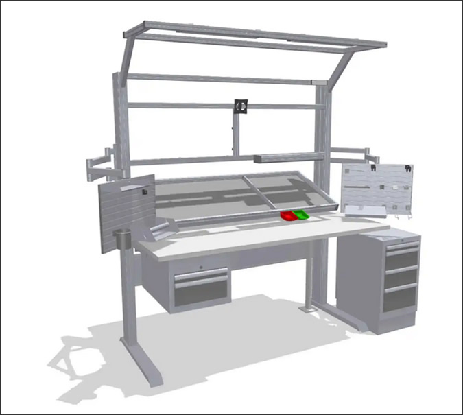 Assembly workstation with material supply from rear