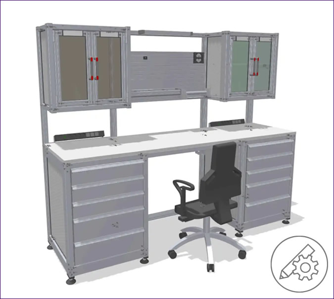 Workbench with wall cabinets and drawers