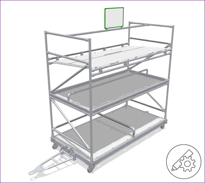 Mobile shelf unit with three levels for tugger trains