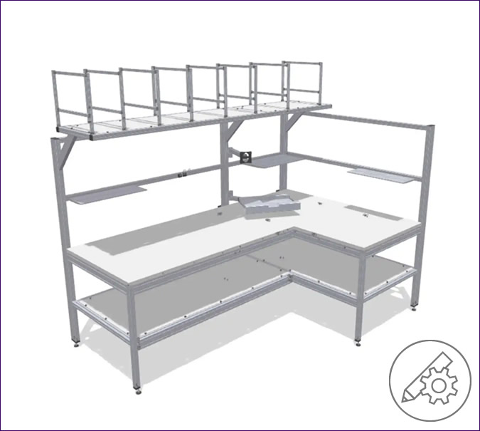 L-shaped table for packaging tasks