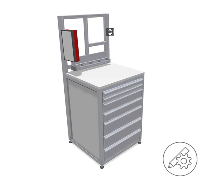 Drawer unit with work surface and upright