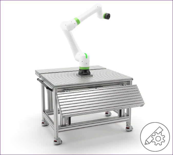 Robot workstation with expandable work surface