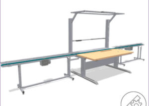Work bench with integrated conveyor belt