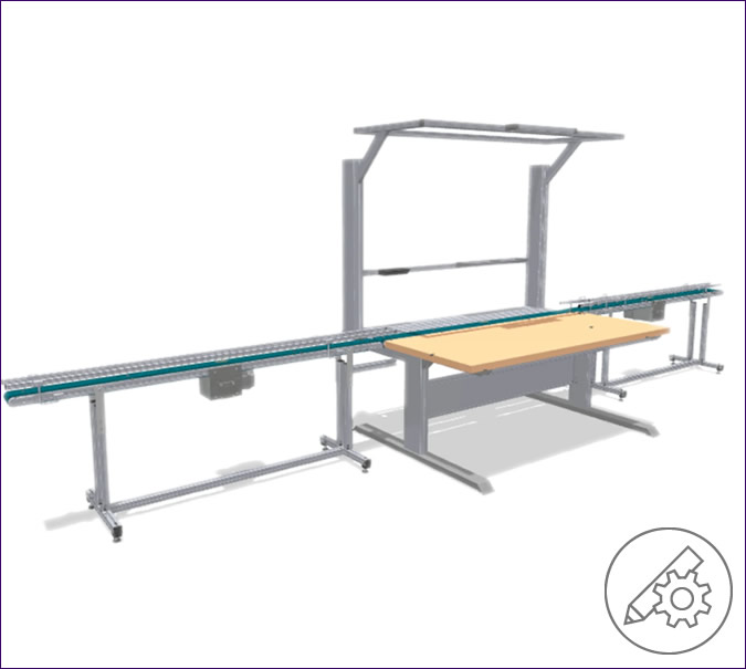 Work bench with integrated conveyor belt