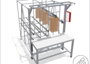 Workstation with integrated suspended conveyor system and FIFO rack